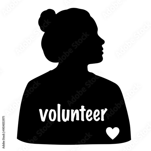 Silhouette of volunteer with heart symbol on white background, compassion