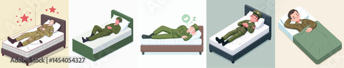 soldier vector sleeping on bed
