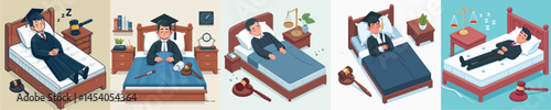 vector judge sleeping in bed