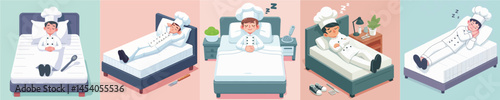 chef vector sleeping on bed