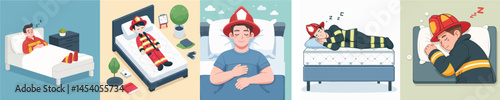 firefighter vector sleeping on bed