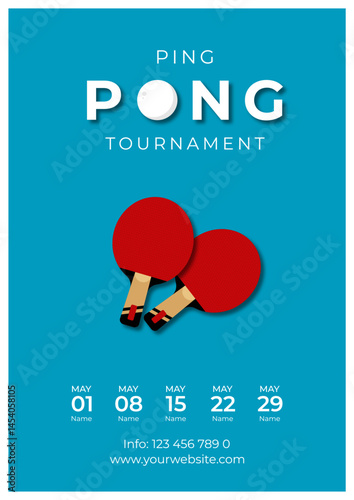 Ping Pong Tournament Invitation on Blue Background