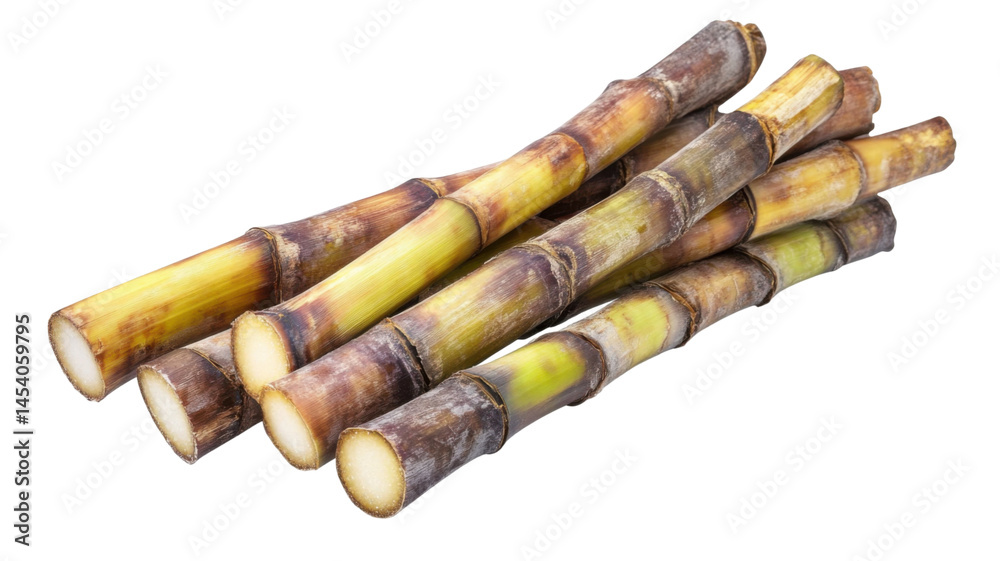 Fresh Sugarcane Stalks Displayed on Clean White Background Fresh Sugarcane Stalks Displayed on Clean White Background