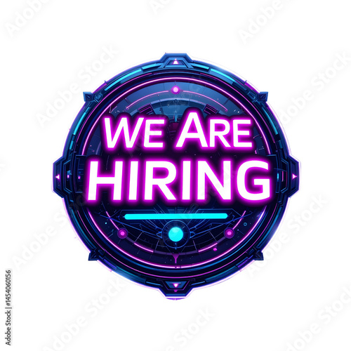 Tech-Inspired 'We Are Hiring' Badge PNG – Circuit Board Design, Digital Style