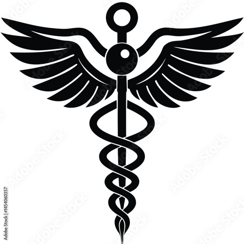 Caduceus Medical Symbol vector Silhouette illustration Caduceus with stethoscope element silhouette
