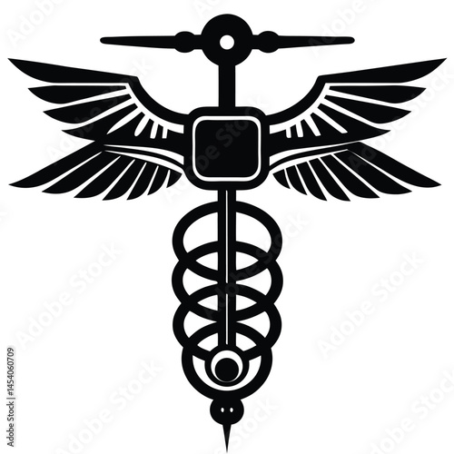 Caduceus Medical Symbol vector Silhouette illustration Medical drone carrying caduceus in silhouette