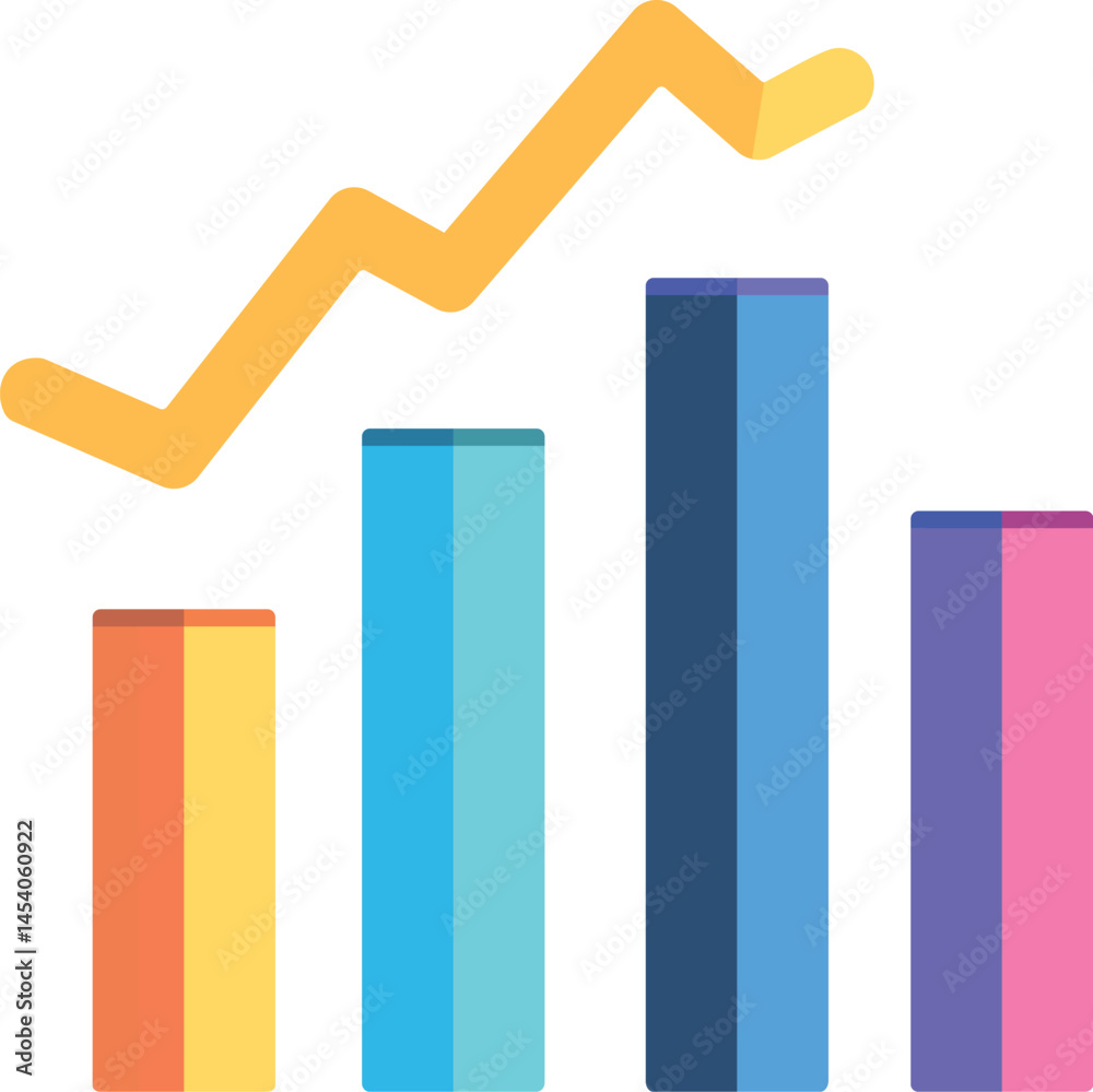 Rising bar graph with trend line. Data visualization vector. Data Analysis Rising bar graph with trend line. Data visualization vector. Data Analysis