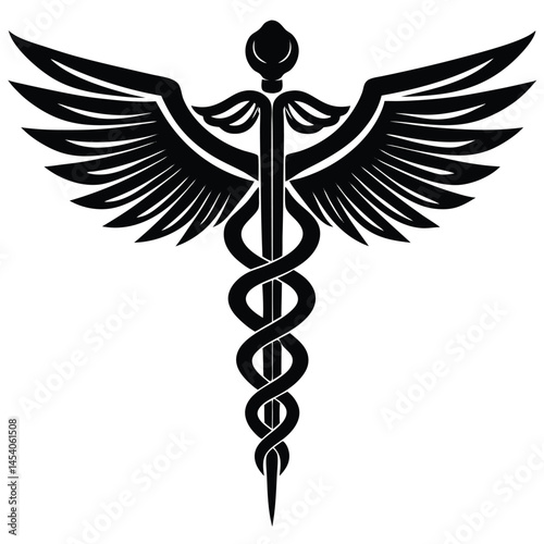 Caduceus Medical Symbol vector Silhouette illustration Straight-on caduceus silhouette with sharp contrast