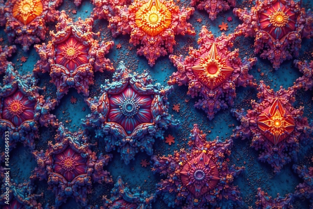 Obraz premium Intricate tessellation of geometric shapes, vibrant colors, print, creative