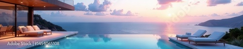 Sleek villa, private infinity pool, breathtaking sea vista, home, holiday