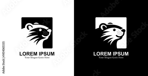 Logo design in the form of a guinea pig's head combined with a square