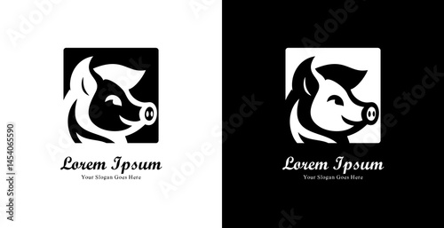 Pig head logo design combined with square