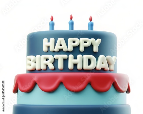 Blue and red birthday cake with 