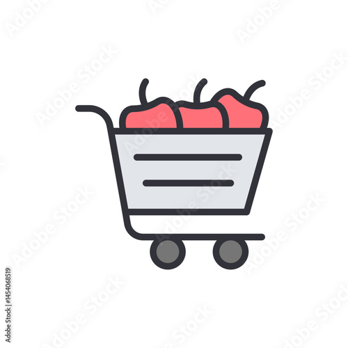 Fruit cart colored icons, minimalist vector illustration ,simple transparent graphic element .Isolated on white background