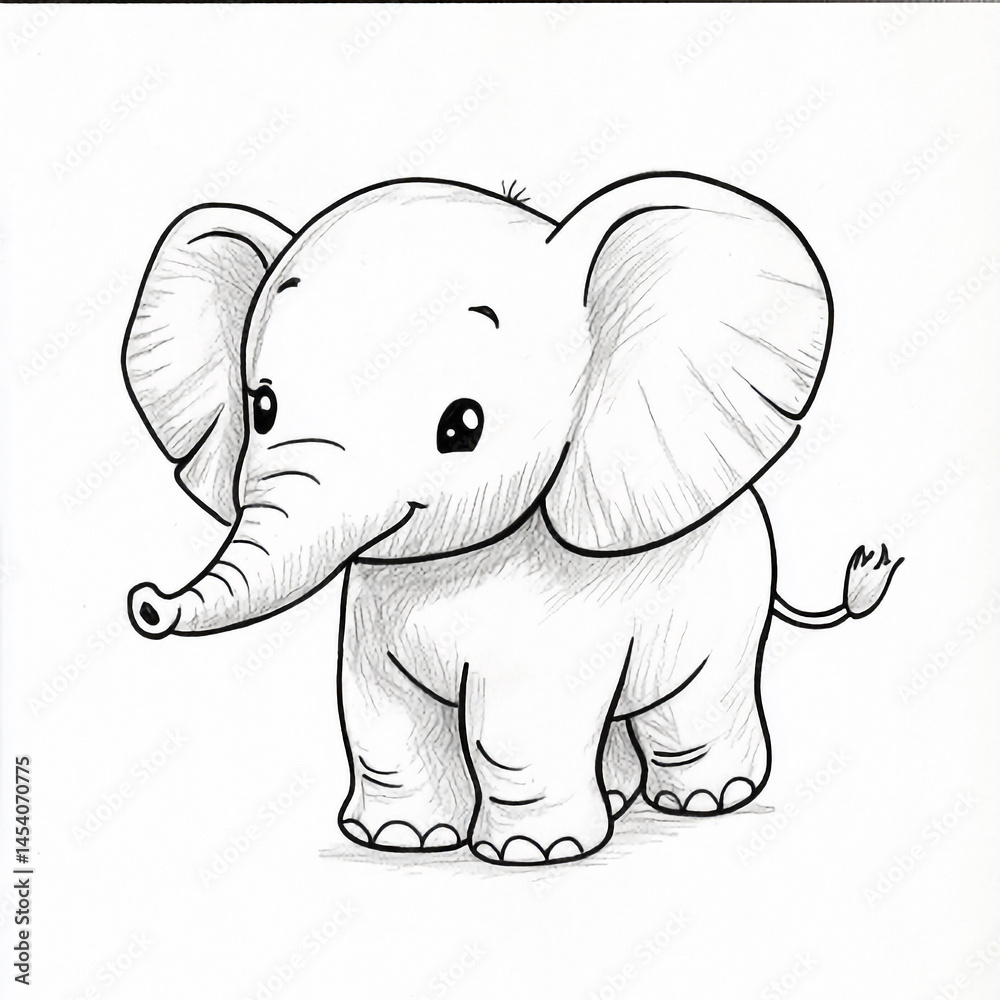 Fototapeta premium Adorable Elephant Illustration Stands Gracefully with Happy Expression and Cute Style