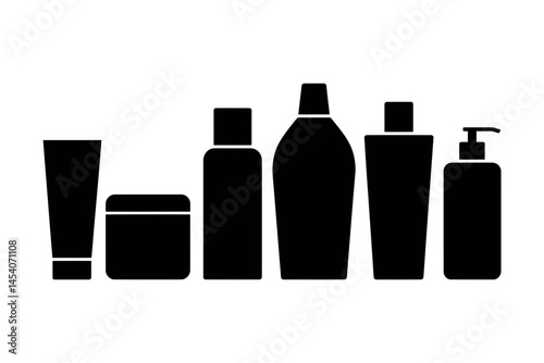 Cosmetic product skincare beauty container set icon