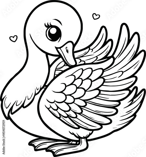  swan line art cartoon illustration floating calmly on water. Ideal for coloring pages, educational materials, and nature-themed designs.