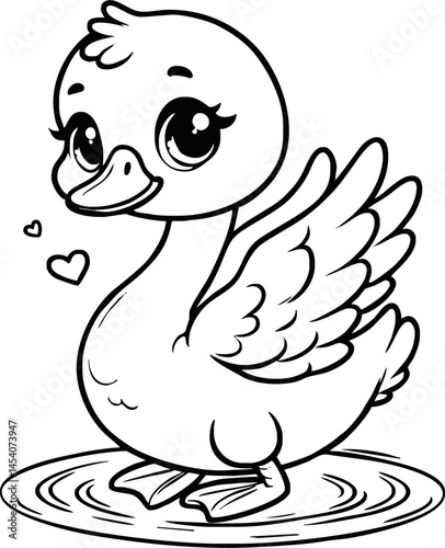  swan line art cartoon illustration floating calmly on water. Ideal for coloring pages, educational materials, and nature-themed designs.