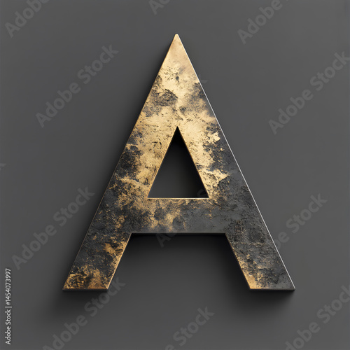 Obraz na płótnie Minimalist abstract rendering of the letter A in metallic finish with deep shadows and smooth textures, designed to evoke modern identity or luxury branding concept in dark tones w salonie