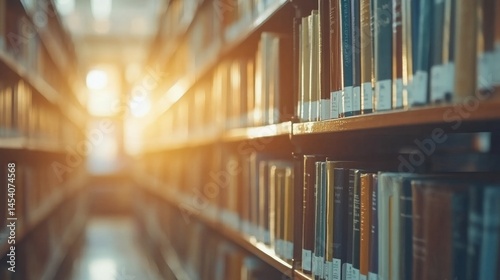 Timeless Knowledge: Old Books on Wooden Shelves, a Quiet Library Ambiance