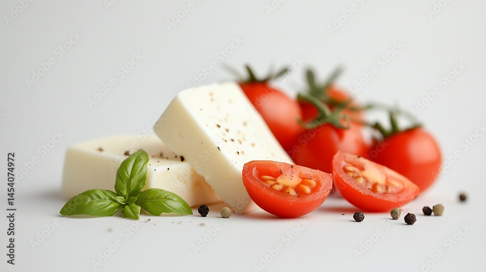 Mozzarella Cheese and Tomatoes Bundle: Closeup View Mozzarella Cheese and Tomatoes Bundle: Closeup View