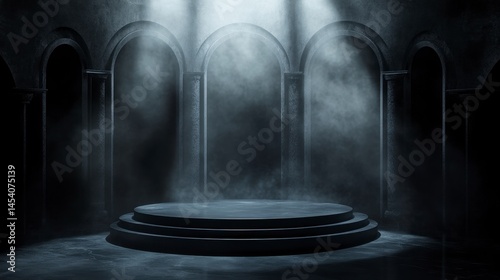 Dramatic Dark Stage with Smoke and Lighting for Performance Art