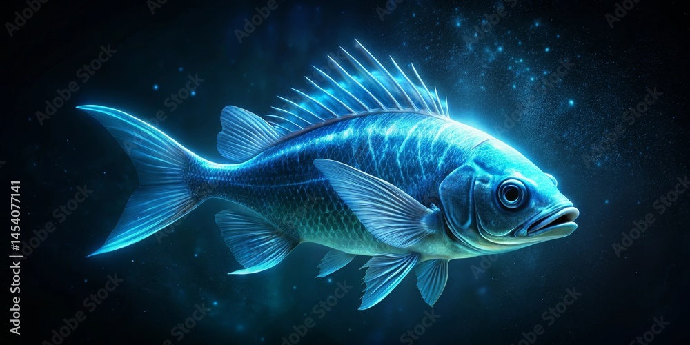 Luminous Aquatic Creature Glowing in the Dark Depths of the Ocean, a Mystical Underwater Scene Luminous Aquatic Creature Glowing in the Dark Depths of the Ocean, a Mystical Underwater Scene