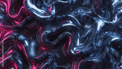 Glossy Abstract Marble Swirls with Neon Purple and Orange Highlights