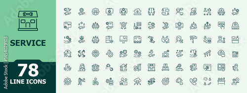Set of Service line icon. Pack of technical, assistant, support, guide and more. Minimal thin line web icons set. Technical modern icon set. Editable vector stroke.