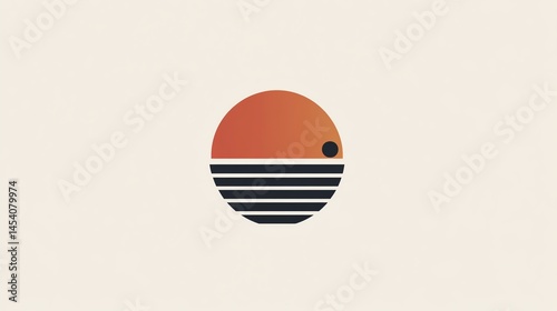 Digital illustration of a minimalist sunset icon with layered horizontal lines and a central dot.