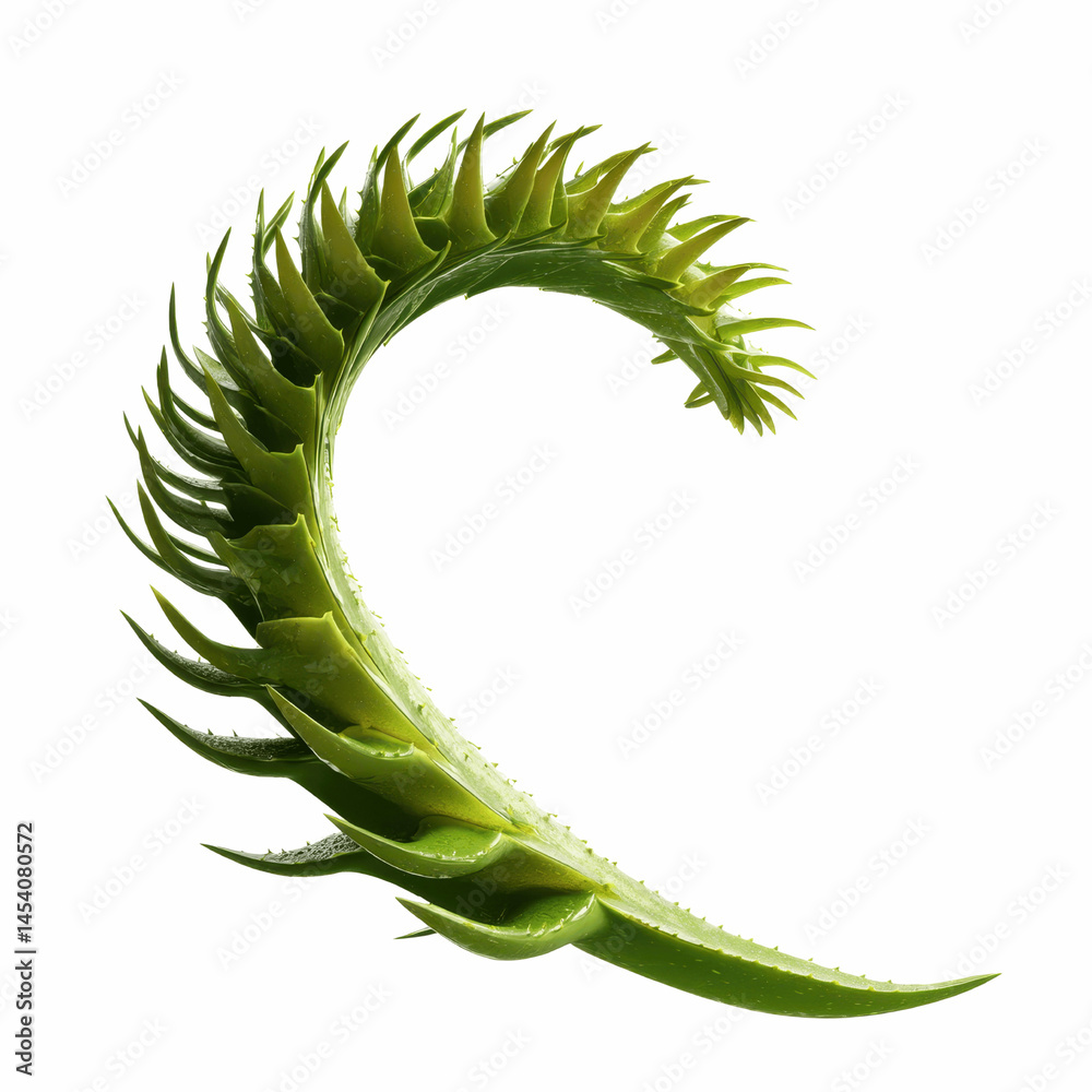 Naklejka premium Abstract Green Plant Forming a Curving Shape Against a Red Transparent background