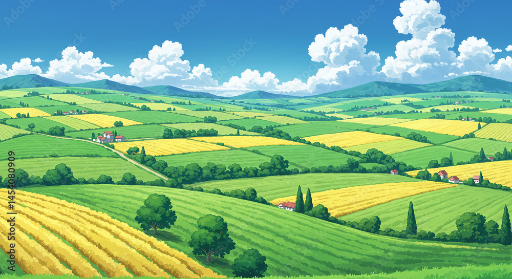 Fototapeta premium Green Rolling Hills and Agricultural Fields