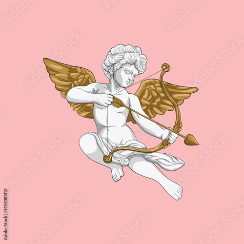 Stone Cupid aiming love arrow