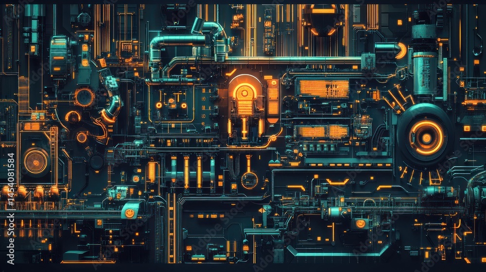 Fototapeta premium Futuristic mechanical system with glowing components