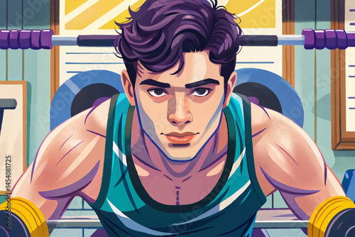 Active man working out in gym with fitness equipment vector, promoting strength, vitality, and healthy aging. Ideal for wellness at any age, senior fitness, and active lifestyle campaigns