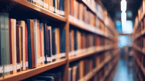 Timeless Knowledge: Old Books on Wooden Shelves, a Quiet Library Ambiance