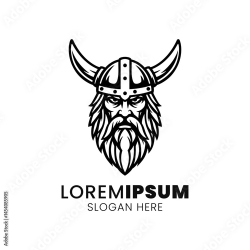 Majestic Viking Warrior: A Monochrome Emblem of Norse Strength and Heritage
