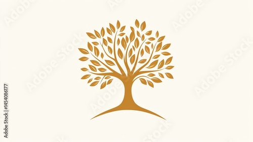 Digital illustration of a stylized tree with detailed golden leaves and a root system.