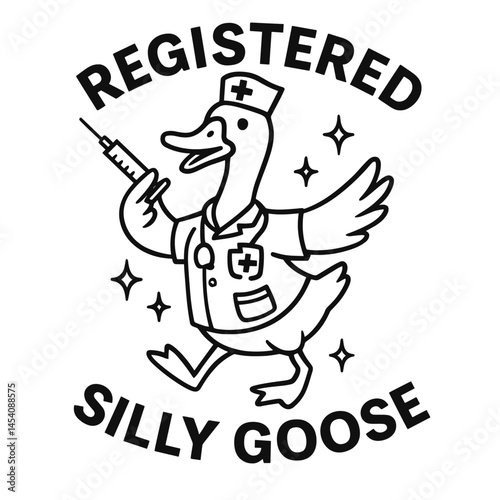  Registered silly goose SVG with nurse cap and syringe, fun medical cartoon design for Cricut

