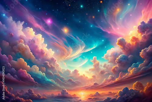 Magical Candy-Colored Sky with Ethereal Clouds and Fantasy Glow