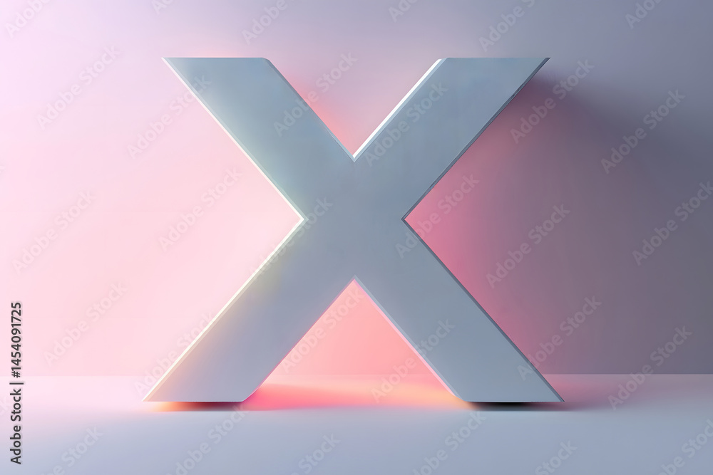 Minimalist 3D-rendered letter X featuring geometric patterns and soft lighting, designed for abstract identity visuals and modern typography in clean, conceptual digital compositions