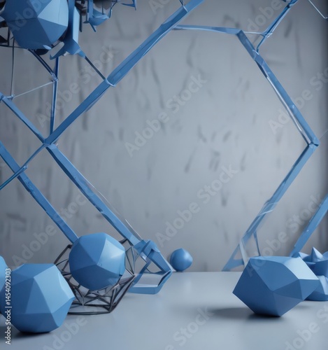 Intricate blue geometric shapes, minimalist backdrop, print, simple, texture