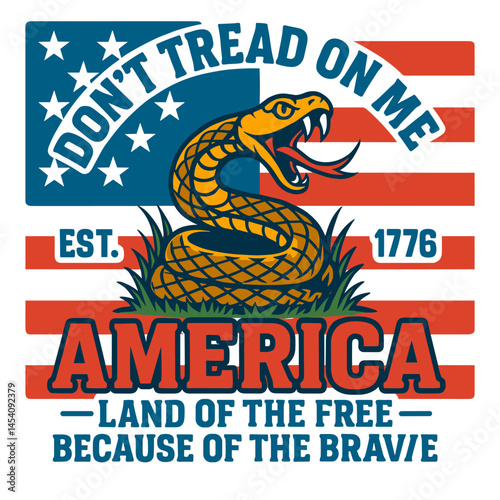 Don’t Tread on Me" American flag design with rattlesnake and patriotic quote, bold USA graphic
