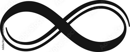 Bold black infinity symbol on a white background, elegantly illustrating the concept of eternity, continuity, and limitless potential. Perfect for themes of mathematics, philosophy, and design
