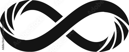 Black and white infinity symbol with striped ends, representing concepts like eternity, limitlessness, endless possibilities, renewal and the cyclical nature of time