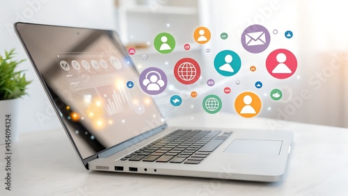 Market segmentation and audience analysis. Consumer profiling marketing strategy. Marketer using laptop computer to analyze target customer persona. photo