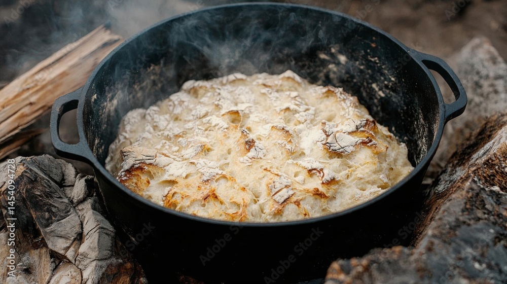 Black cast iron skillet with two handles on the sides. inside the skillet, there is a dish that appears to be a type of bread or casserole. the bread is golden brown and has a crumbly texture. Black cast iron skillet with two handles on the sides. inside the skillet, there is a dish that appears to be a type of bread or casserole. the bread is golden brown and has a crumbly texture.