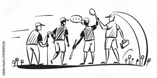 Line art, drawing, golf swing sequence, black and white, dynamic poses, retro style, vintage illustration, motion study, sports art