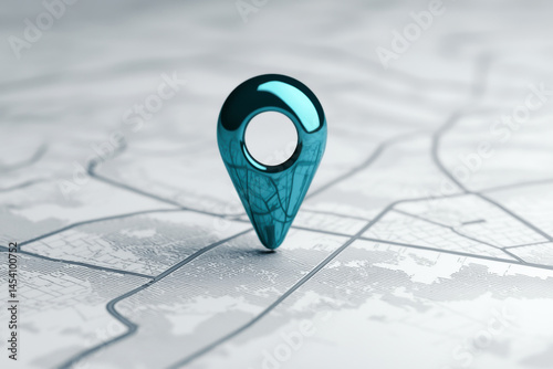 A modern map pin icon placed on a detailed geographical map shows location tracking.