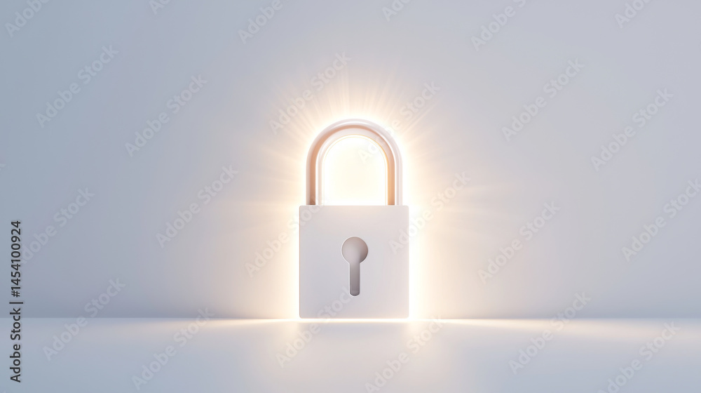 Fototapeta premium A modern padlock glowing with light, symbolizing security and protection.